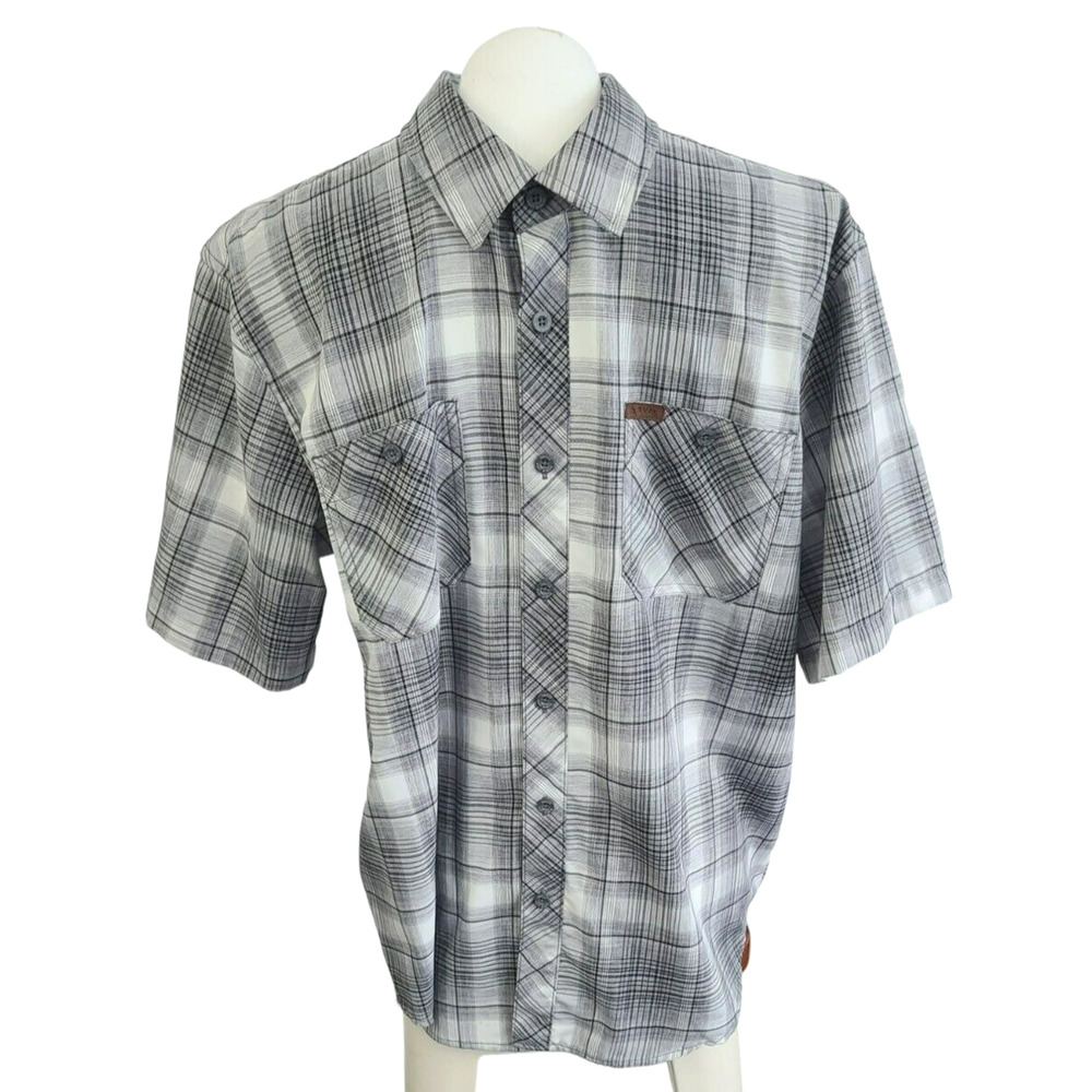 Orvis Classic Collection Mens‎ Large Gray White Plaid Short Sleeve Button Shirt